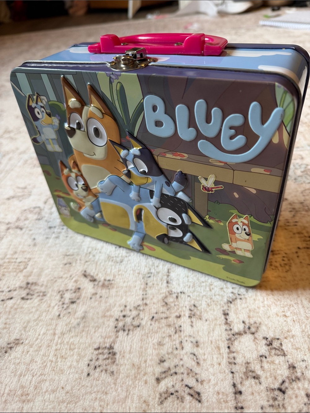 Lucy Bluey lunchbox with Bright Blue, Yellow and Green Artwork